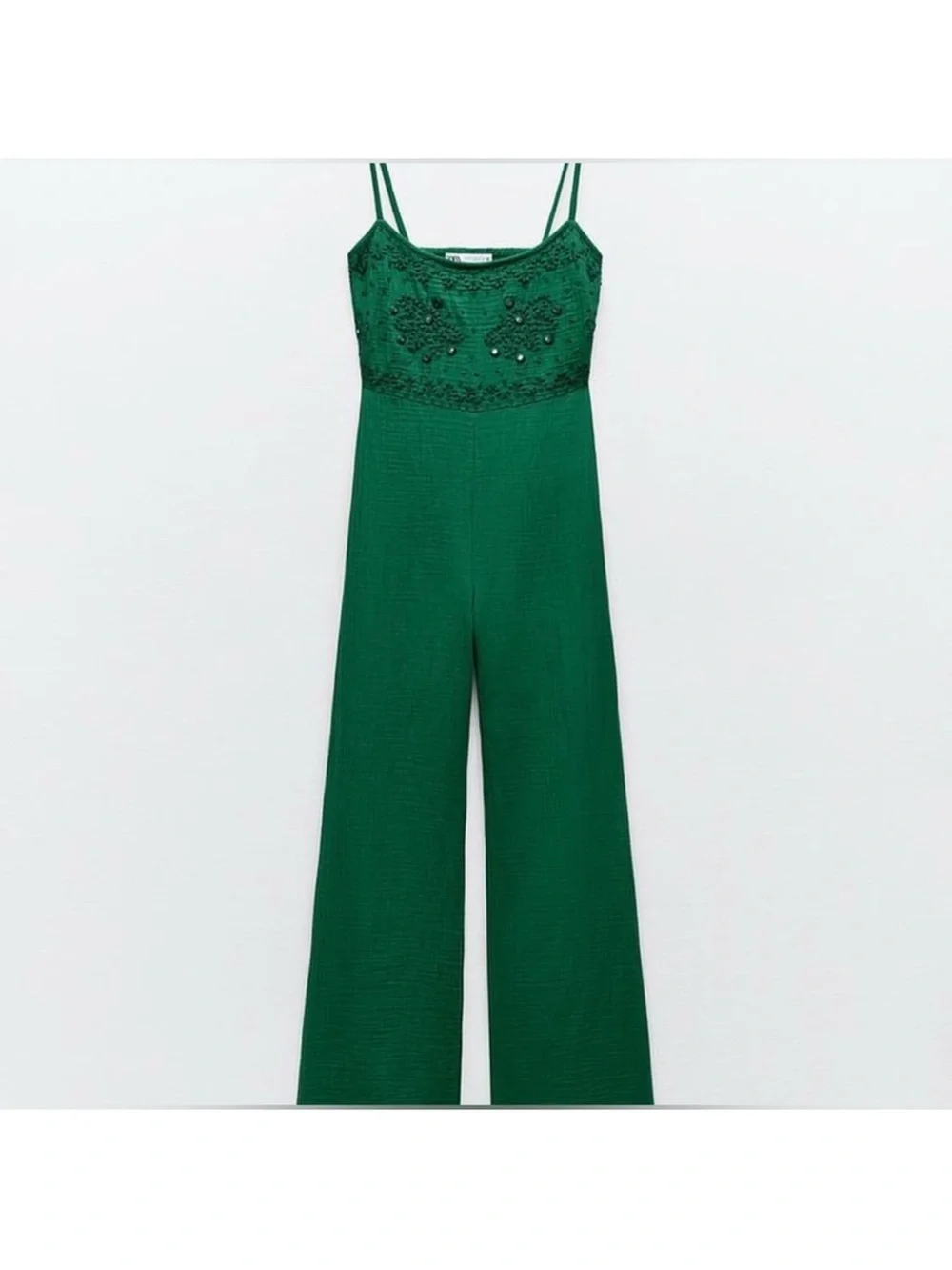 Zara Emerald Green Wide-Leg Spaghetti-Strap Jumpsuit